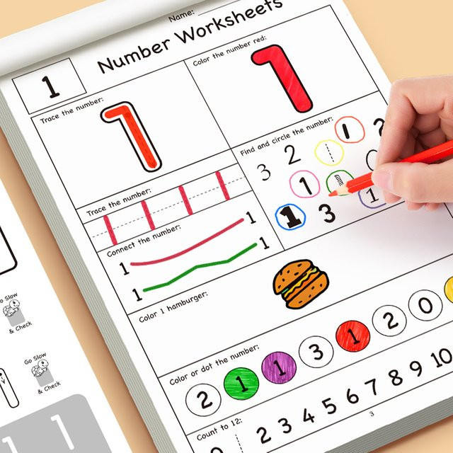 Interaktives Zahlen-Malbuch mit Dinosaurier-Motiven für Kinder, 32 Seiten zum Üben der Stiftkontrolle und Zahlen, Mehrfarbig - Bild 1