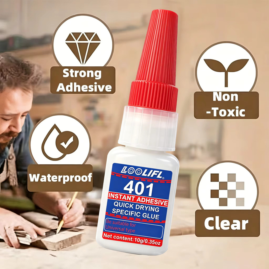 LOOLIFL Sekundenkleber 401 Transparent, Cyanacrylat-Sofortkleber für Kunststoff, Metall, Holz, Glas und Keramik, 10 ml - Bild 4