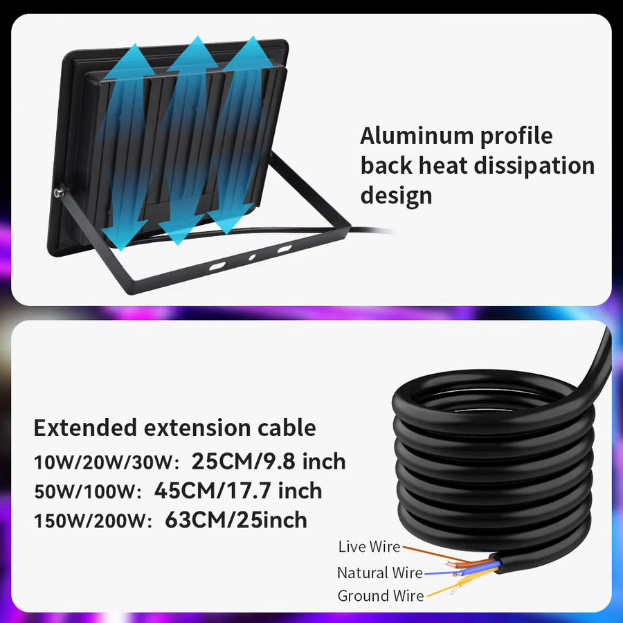 Arbrac RGB LED Flutlicht Set 50W mit Fernbedienung, IP66 wasserdicht, Schwarz, 2er Pack Outdoor Garten Beleuchtung - Bild 6