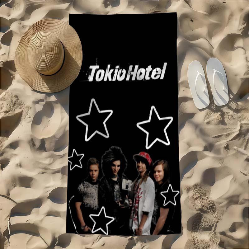 Strandtuch mit Tokio Hotel Band Foto Sternenprint von JMG Household Supplies, Mikrofaser, weich und schnelltrocknend, Schwarz-Weiß, B: 60 cm, H: 40 cm - Bild 3
