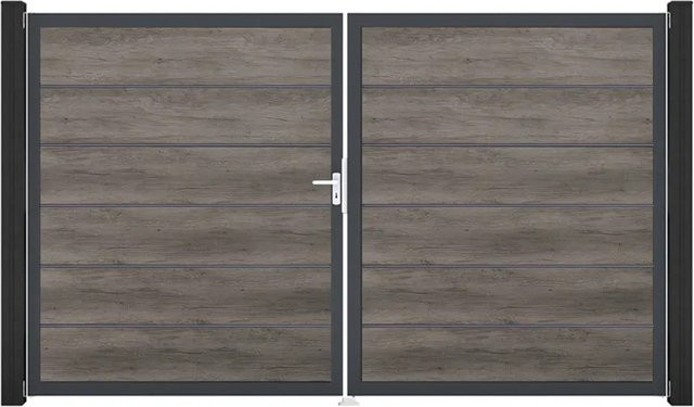 GroJa Tor Basicline Premium 2-flügelig Monument Oak B: 306 cm, H: 180 cm, DIN Links - Bild 1