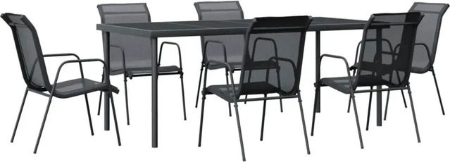 vidaXL 7-teilige Garten-Essgruppe aus Stahl und Textilene in Schwarz mit Glastisch - Bild 1