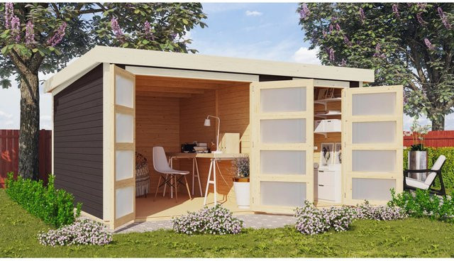 Karibu Gartenhaus Mühlentrup 3 aus Fichtenholz in Terragrau mit Flachdach, B/T: 404 x 332,5 cm - Bild 1
