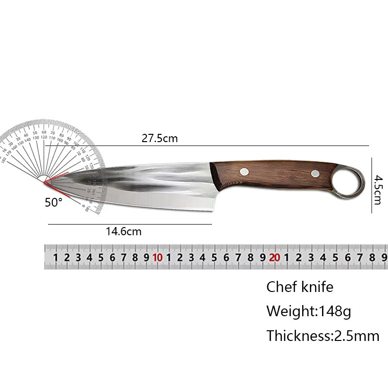 Geschmiedetes JYi Kochmesser in Silber mit Holzgriff für Fleisch, Fisch und zum Ausbeinen - Bild 2