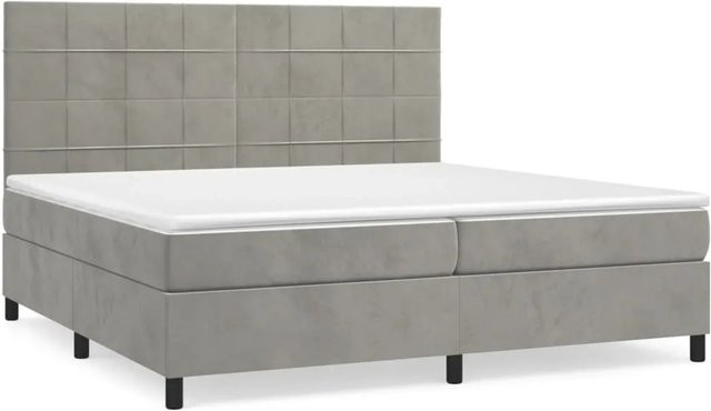 vidaXL Boxspringbett mit Matratze in Hellgrau aus Samt, Hybrid-Design mit Taschenfederkern, B/T: 200 x 200 cm - Bild 1