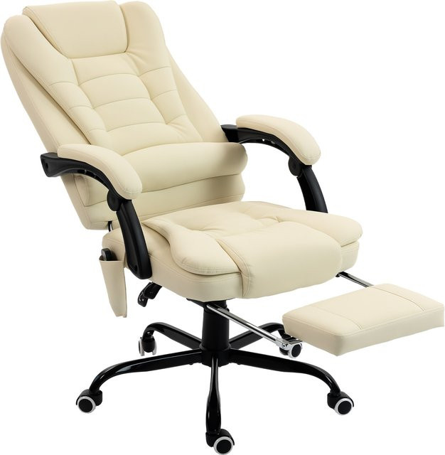 Vinsetto Massierender Bürostuhl 7-Punkt von Aosom, ergonomischer Executive Chair mit ausziehbarer Fußstütze und neigbarer Rückenlehne bis 155 Grad, höhenverstellbar und 360 Grad drehbar, Beige - Bild 1