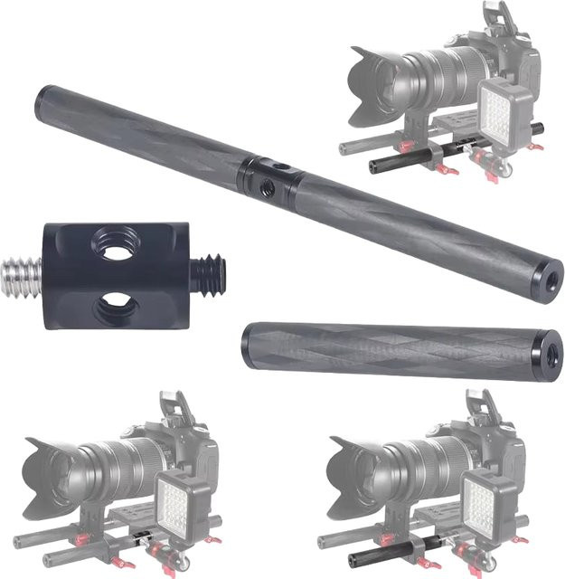 FEICHAO Kohlefaserstab Schwarz mit Dual 1/4–20 und 6 mm Gewinde für DSLR-Kameras und Follow-Focus-Systeme, Länge: 100 mm, Durchmesser: 15 mm - Bild 1