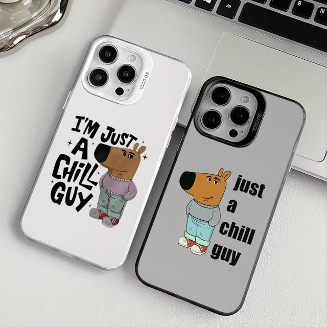 Cartoon I'm Just A Chill Guy Handyhülle für iPhone 11-16, transparent mit Farbwechsel-Effekt, schmale Anti-Fall-TPU-Hülle - Bild 1