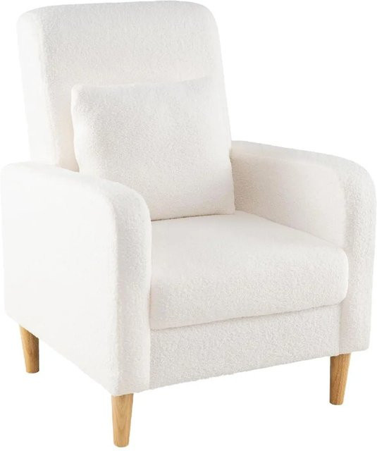 Costway Loungesessel Teddy aus Bouclé mit Lendenkissen und Holzbeinen in Beige - Bild 1