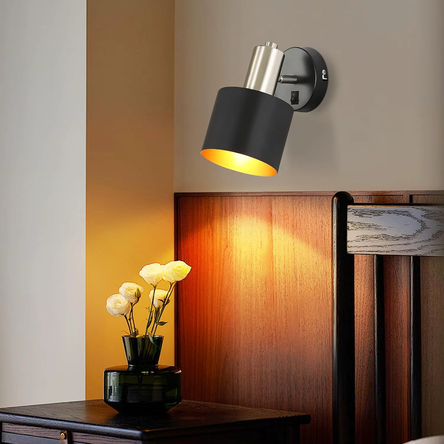 Vintage Wandlampe aus Metall in Schwarz mit Schalter, 330 Grad drehbar, E27 Retro Wandspot für Schlafzimmer, Küche oder Flur (ohne Leuchtmittel) - Bild 6