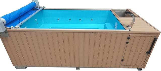 Rechteckiger Familienwhirlpool aus Fiberglas in Blau für den Außenbereich - Bild 1