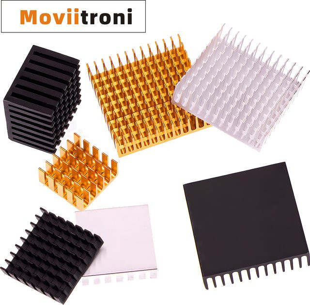 Aluminium-Kühlkörper mit Schlitzen für elektronische Chips in Silber und Schwarz, B/T/H: 22 x 22 x 10 mm, 28 x 28 x 6 mm oder 28 x 28 x 20 mm oder 40 x 40 x 11 mm - Bild 1