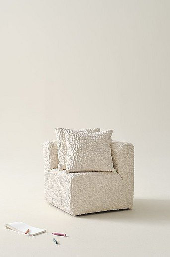 BALTIMORE MINI Sofamodul Ecke mit 2 Kissen von Jotex in Beige und Weiß aus Bouclé-Stoff - Bild 1