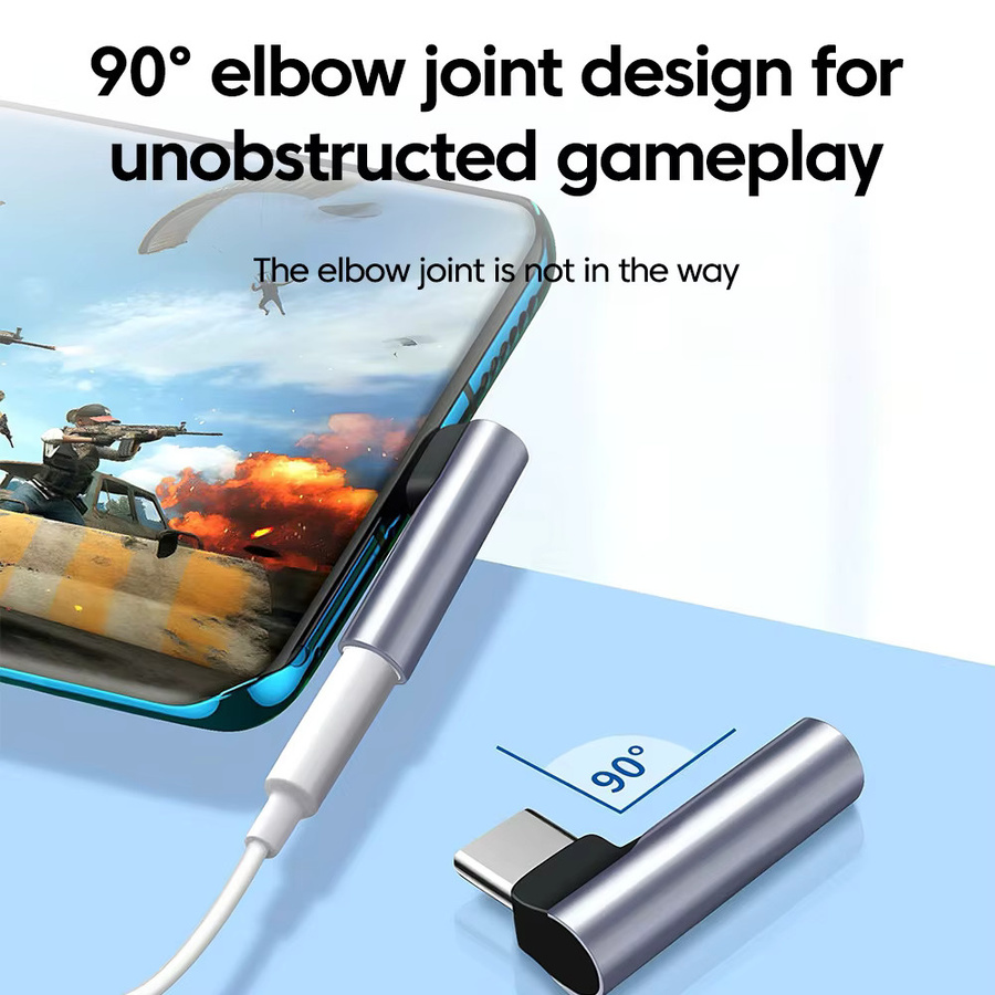 USB-C auf 3,5mm Klinke Audio-Adapter Konverter in Grau, L-förmig für Android und Samsung - Bild 3