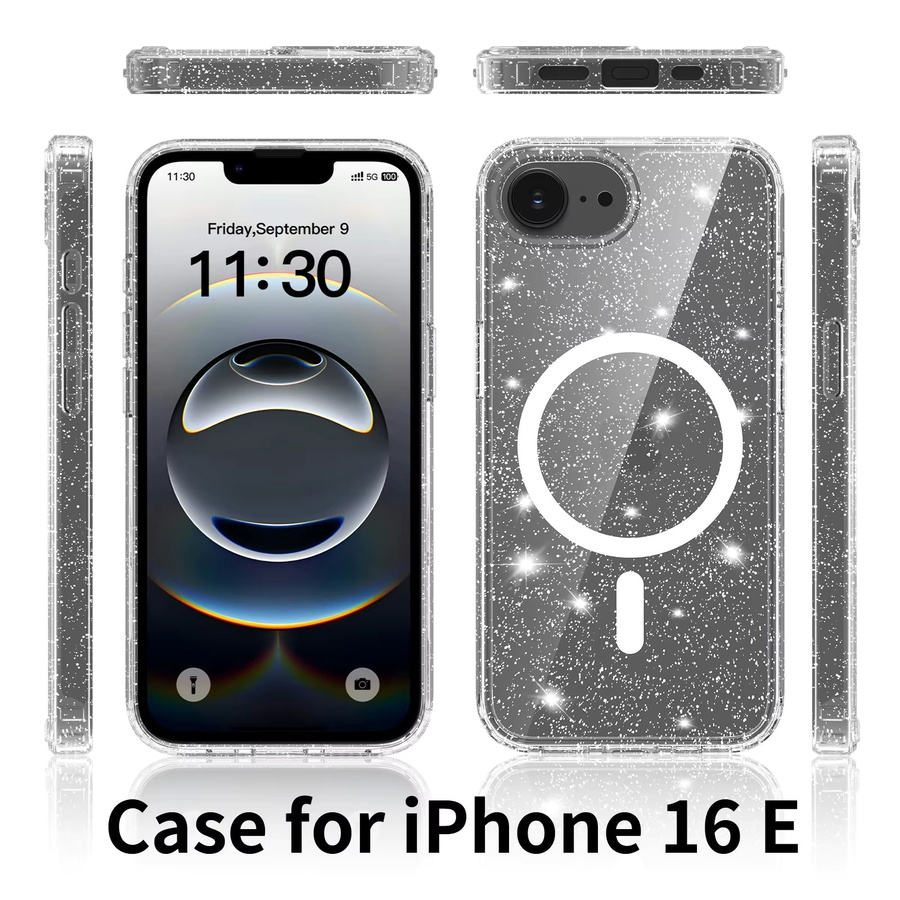 NYFundas Magnetische Transparente Glitzer-Handyhülle mit MagSafe für iPhone 17E 16E 17 Air 16 Pro Max 15 Plus 14 13 Anti-Vergilbung Handycover - Bild 2
