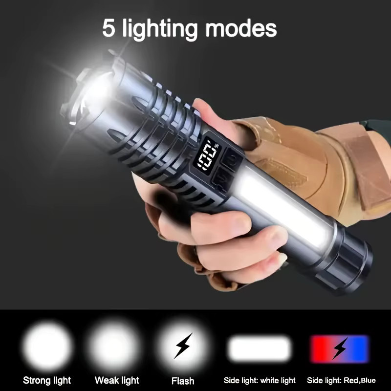 Heinast LED-Taschenlampe mit USB-Ladefunktion und Seitenlicht in Schwarz - Bild 3