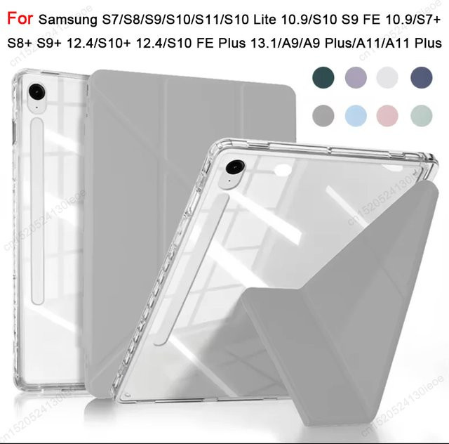 Greliana Y-Fold Smart Case für Samsung Galaxy Tab S11 S10 S9 S8 S7 A9 A11 FE Plus stoßfeste Abdeckung in Grau und Transparent - Bild 1