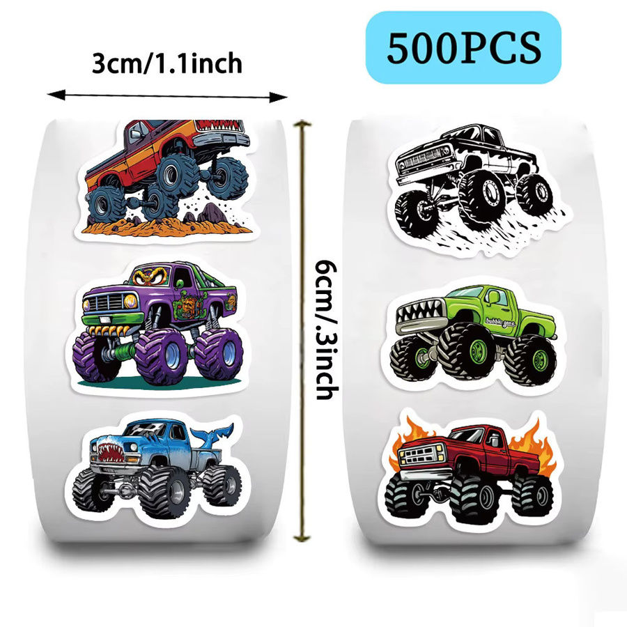 500 Stück Kinder Monster-Truck Aufkleber aus PVC in Multicolour für Tagebuch, Tasse und Handyhülle von LanLanStickersWorld - Bild 2