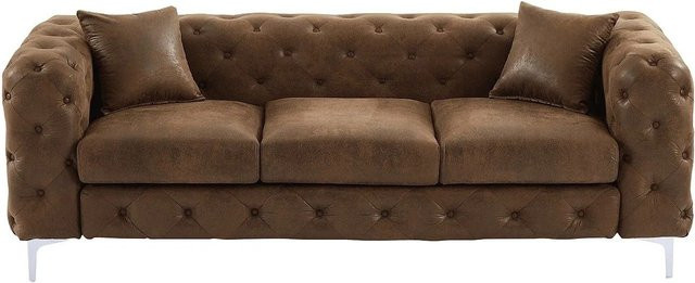 Edwina Braun Chesterfield Sofa aus Mikrofaser in Braun, Breite: 220 cm - Bild 1
