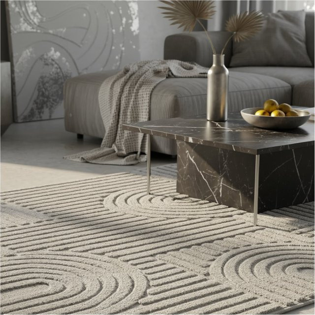 Hochflorteppich RIGI von Kadima Design im Skandi-Boho-Stil mit High-Low-Effekt, Silber/Beige, Breite: 120 cm, Länge: 170 cm - Bild 1