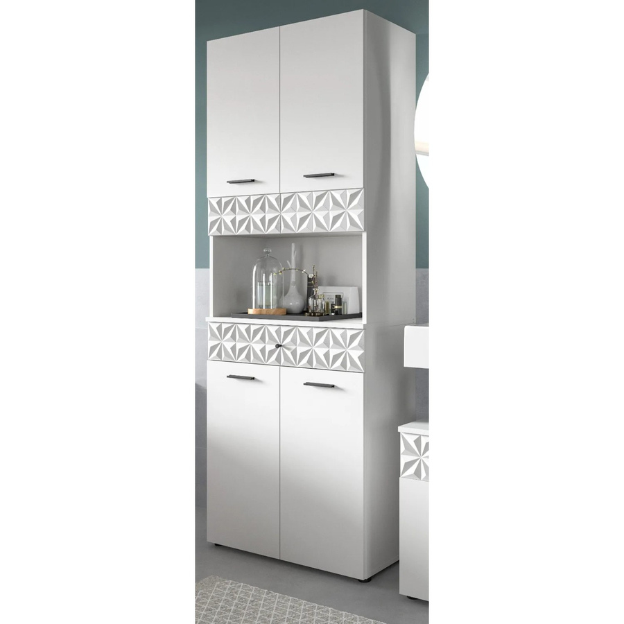 Inn.Furn Badezimmer Hochschrank in Weiß Hochglanz mit Relief-Design, B/T/H: 70 x 34 x 187 cm - Bild 2