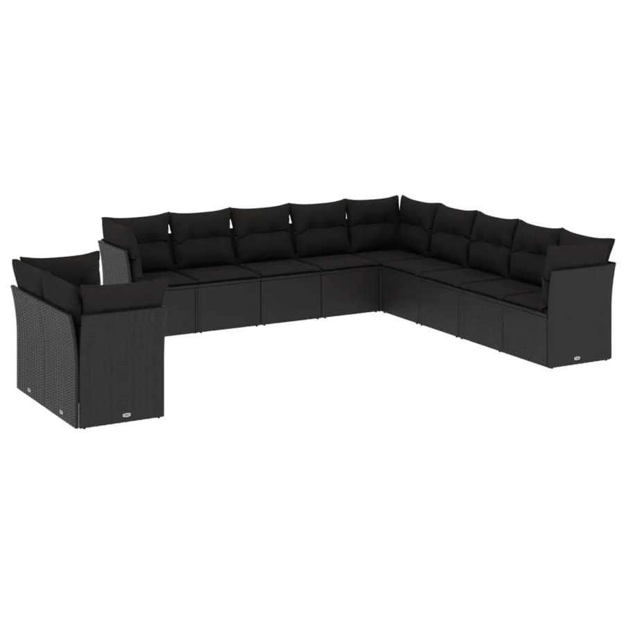 vidaXL 11-tlg Garten-Sofagarnitur aus Poly-Rattan mit Kissen in Schwarz - Bild 2