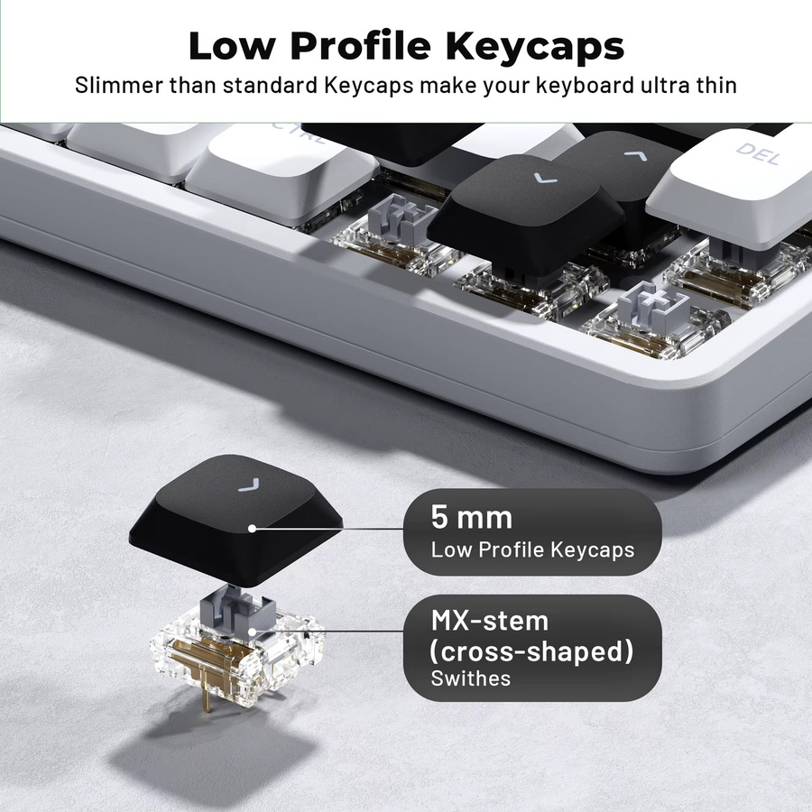 XVX Skyline R2 Double-Shot PBT Tastenkappen Low Profile Shine Through in Schwarz/Weiß mit 127 Tasten - Bild 3