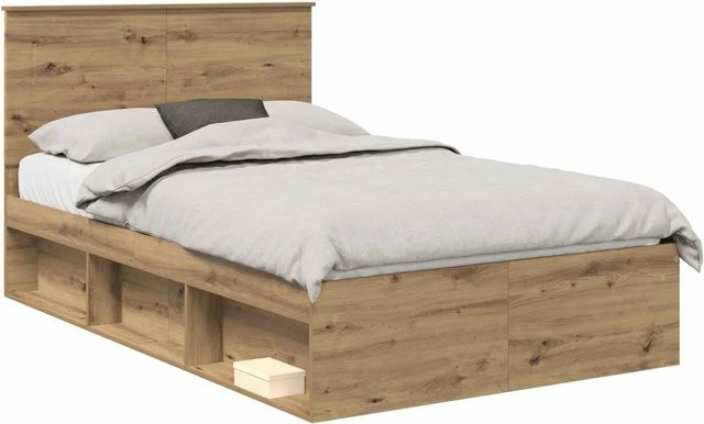 vidaXL Bettrahmen mit Kopfteil in Artisan-Eiche, Farbe Braun, B/T/H: 135 x 190 x 138 cm - Bild 1