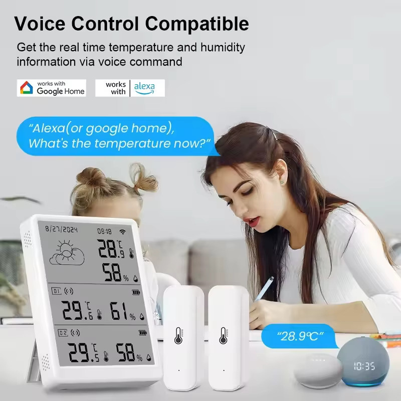 Tuya Smart Temperatur- und Feuchtigkeitssensor Set mit Display in Weiß, WiFi und RF433, kompatibel mit Alexa und Google Home - Bild 3