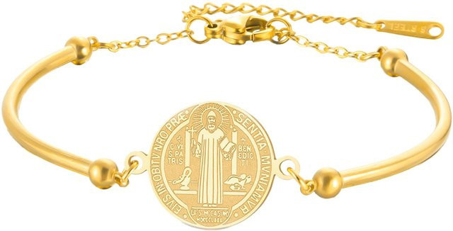 YULIN Armband Heiliger Benedikt Kreuz, Edelstahl, Gold, Unisex, 17-22cm - Bild 1