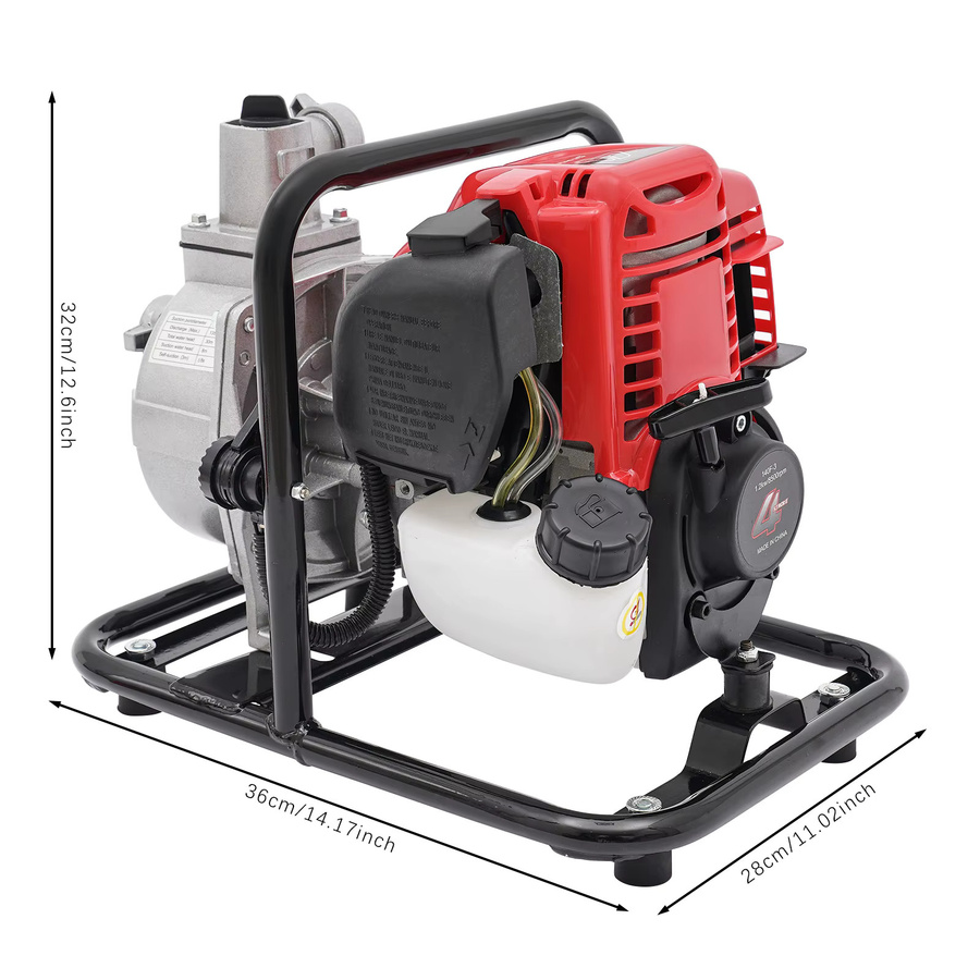Benzin-Wasserpumpe 4-Takt in Rot aus Kohlenstoffstahl und Aluminiumlegierung mit 1,2 kW, 38 cm³ Hubraum und 35,66 Gal/min Durchflussrate - Bild 8