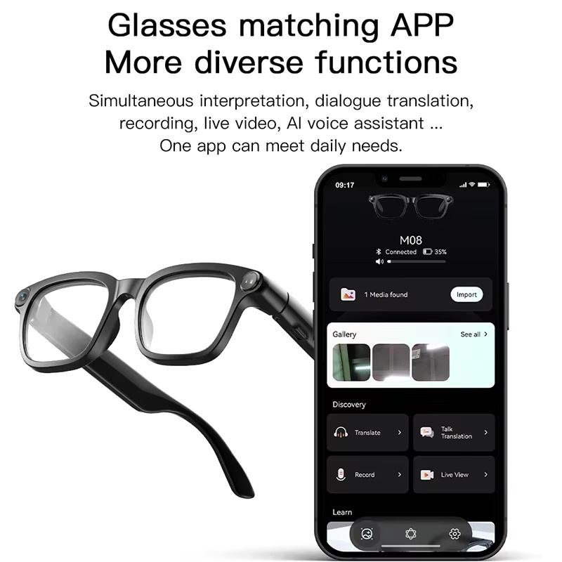 LIGE Smart-Brille mit 4K Kamera, KI-Funktion, HD-Videoaufnahme und Bluetooth für Telefonate, Farbe: Schwarz - Bild 5