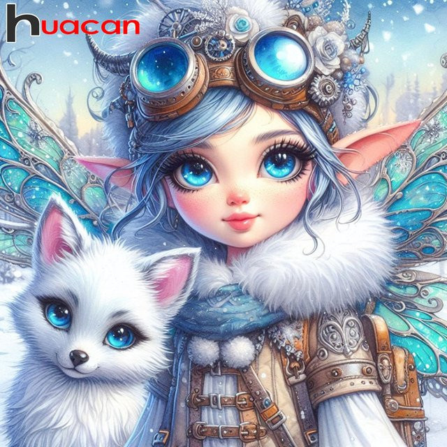 Huacan Diamant-Gemälde zum Selbermachen Cartoon-Elf mit Fuchs Motiv in Mehrfarbig, 5D-Vollmosaik mit Strasssteinen zur Wanddekoration - Bild 1