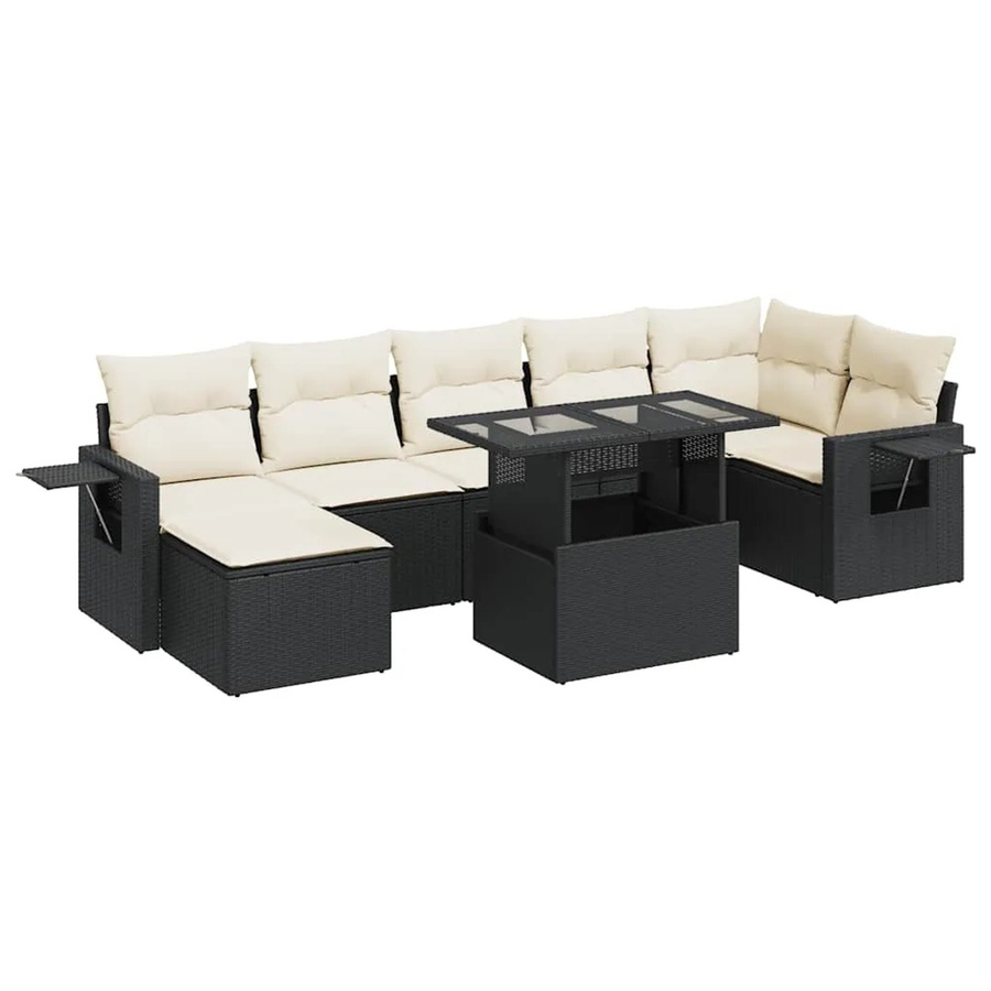 vidaXL 8-teilige Garten-Sofagarnitur aus Poly-Rattan mit Kissen in Schwarz und Cremeweiß - Bild 2