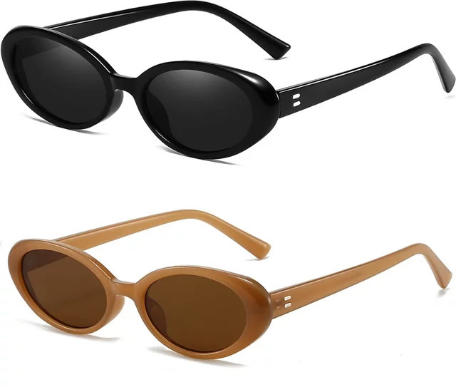 Ovale Retro-Sonnenbrille, Unisex, Vollrand, Kunststoff, Schwarz - Bild 1