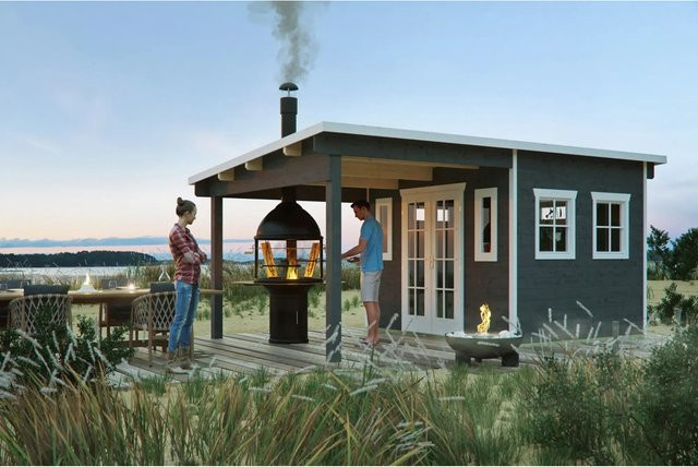Skan Holz Gartenhaus Dilbeek Blockbohlenhaus aus Fichtenholz mit Pultdach in Schiefergrau B: 513 cm, H: 380 cm, T: 320 cm - Bild 1