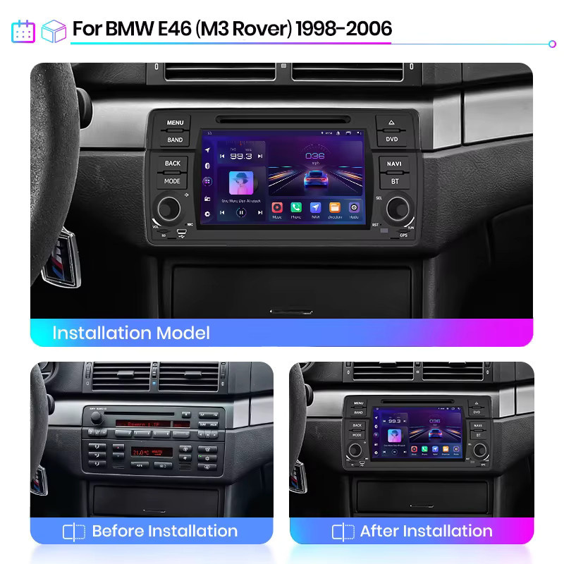 Junsun Android Autoradio für BMW E46 M3 318 320 325 330 335 mit 7 Zoll Touchscreen, Wireless CarPlay, Android Auto, WiFi, GPS, Bluetooth und 4G-LTE in Schwarz - Bild 3