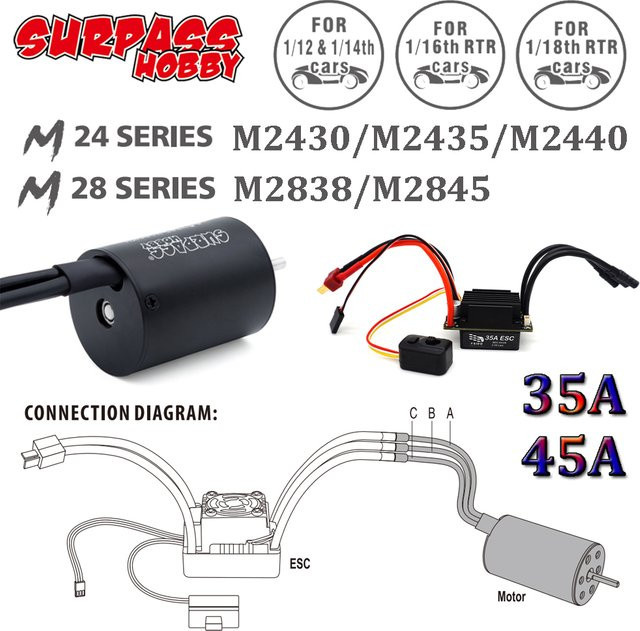 Surpass Hobby M2430/2435/2440/2838/2845 Bürstenloser Motor 45A 35A ESC, Combo Set, Metall, Schwarz - Bild 1