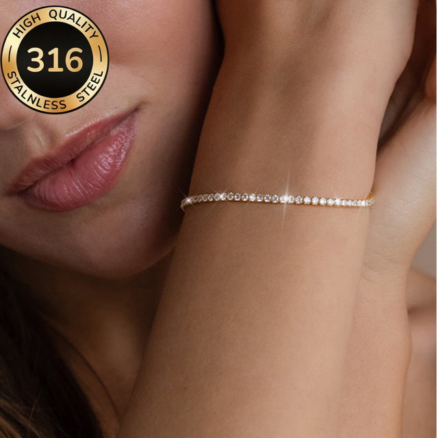 LUXUKISSKIDS Tennis-Kettenarmband Edelstahl, Gold, Zirkonia, Kinder - Bild 1