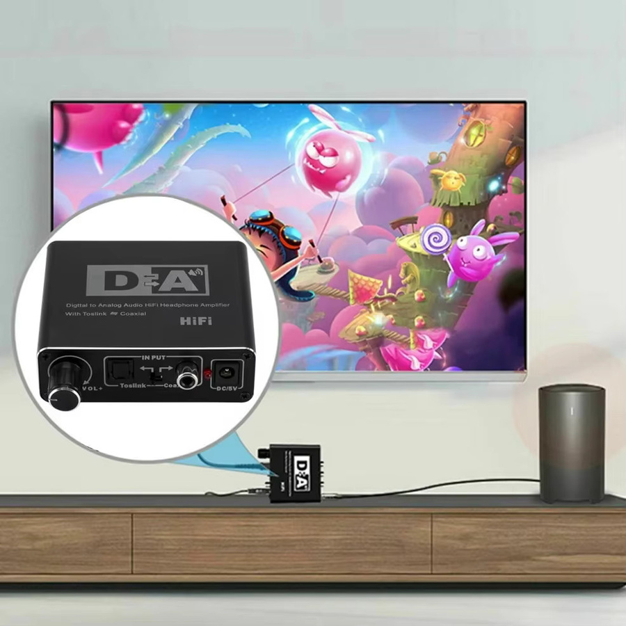 LccKaa Tragbarer HiFi DAC Verstärker Digital-Analog-Audio-Konverter in Schwarz mit RCA, 3,5mm Kopfhöreranschluss sowie Toslink Optischem und Koaxialem Ausgang, 24bit - Bild 3