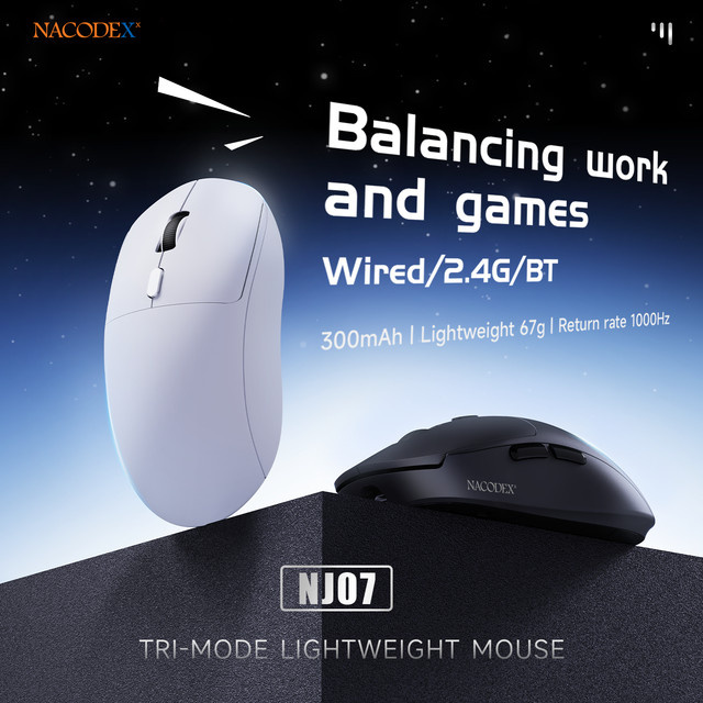 AJAZZ NJ08 V2 Tri-Mode Gaming- und Büro-Maus in Weiß mit integriertem Bildschirm für kleine Hände - Bild 1