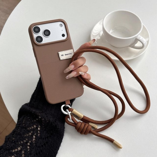 SHZMLETO Silikon Handyhülle mit gepunktetem Lanyard Schultergurt für iPhone 17 Pro Max, Braun - Bild 1