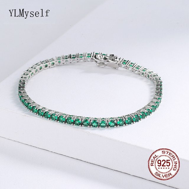 YLMyself Tennis Armband 925 Silber, Zirkonia, Grün, Unisex, 15-21 cm - Bild 1