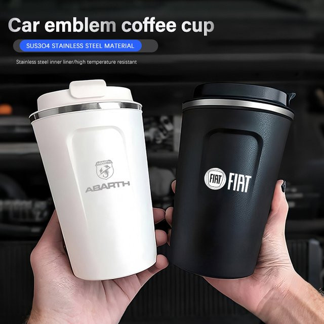 FIAT Isolierter Edelstahl Becher mit Laser Logo in Weiß für Abarth 500 Ducato Panda Grande Punto Tipo Pulse Strada 600 500L - Bild 1