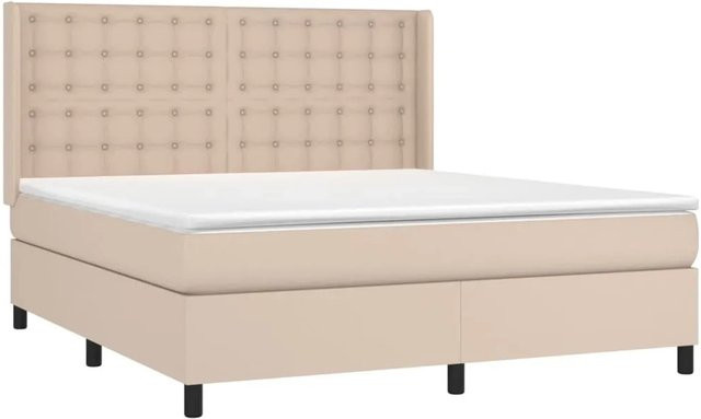vidaXL Boxspringbett mit Matratze und LED in Cappuccino-Braun, Hybrid-Bett mit USB-Ladeport und Unterbettbeleuchtung, B/T: 160 x 200 cm - Bild 1