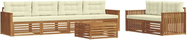 vidaXL Outdoor-Sofagarnitur 7-teilig aus Akazienholz mit Kissen in Natur und Creme - Bild 1