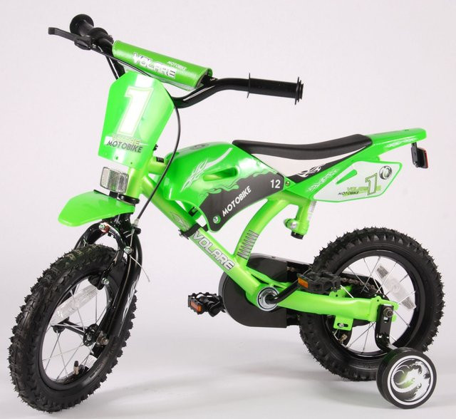 TPFSports Motorrad Kinderfahrrad, 12 Zoll, Grün, Rücktritt + Handbremse - Bild 1