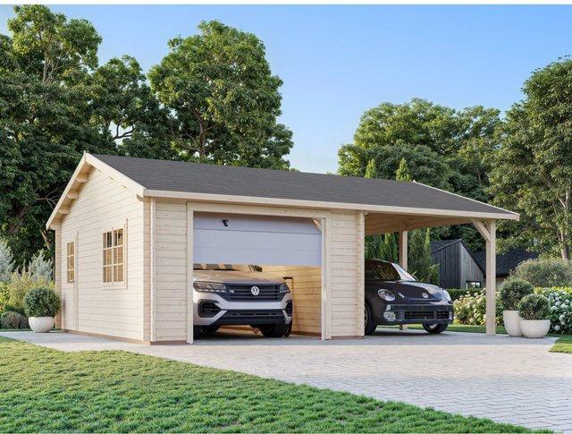 Palmako Garage Roger aus Holz mit Sektionaltor und Satteldach, Farbe: braun, B/T/H: 703 x 619 x 316 cm - Bild 1