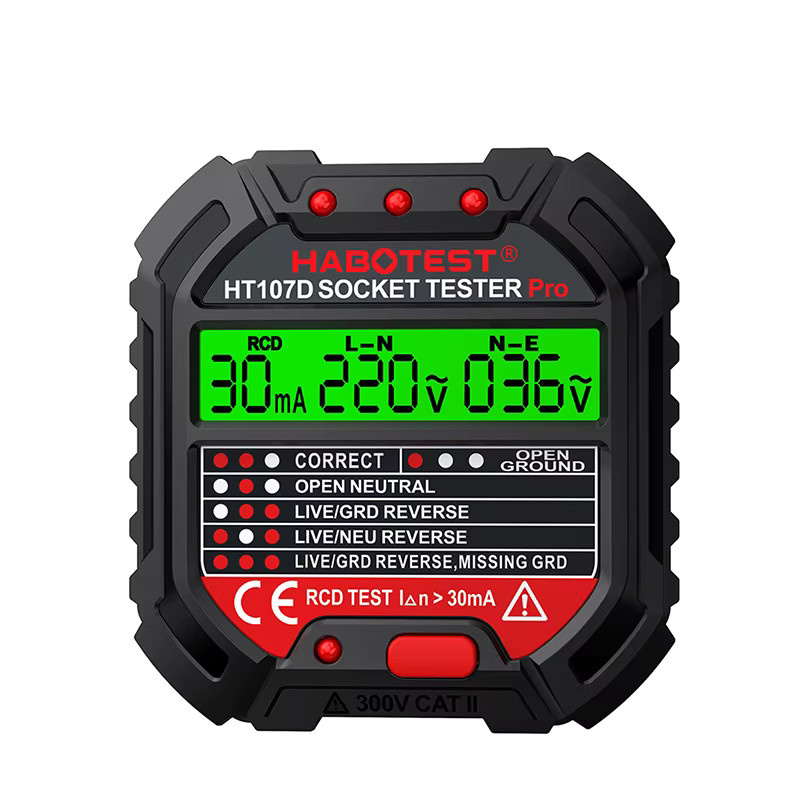 HABOTEST Socket Tester Pro Digitaler Steckdosentester zur Prüfung von Spannung, Erdung, Nullleiter und Polarität in Schwarz - Bild 5