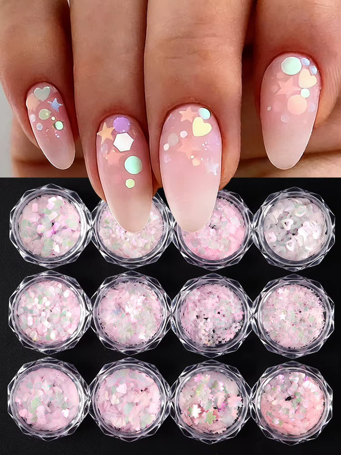 Full Beauty Nagelpailletten Rosa, Holographische Flocken, 12 Boxen - Bild 6